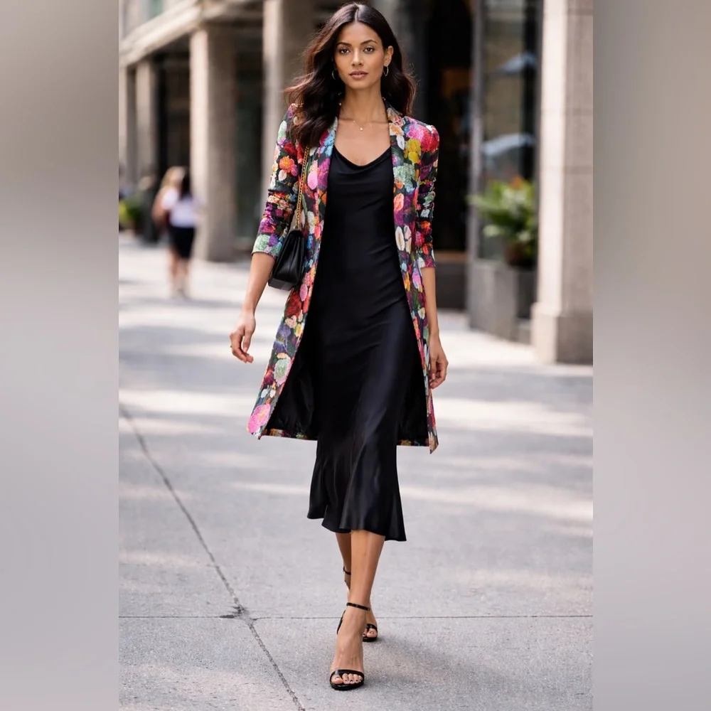Dress or Trench coat? Alice + Olivia Latoya Floral Botanical Blazer  Dress 10 - Picture 6 of 15